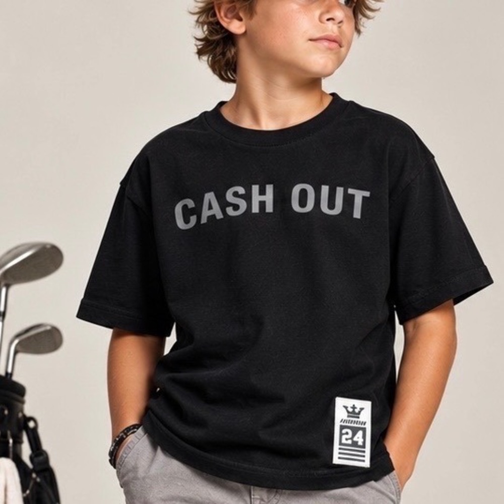 Eighty Eight Brand Boys Black Cash Out Hustle Graphic T-Shirt Size 10/12